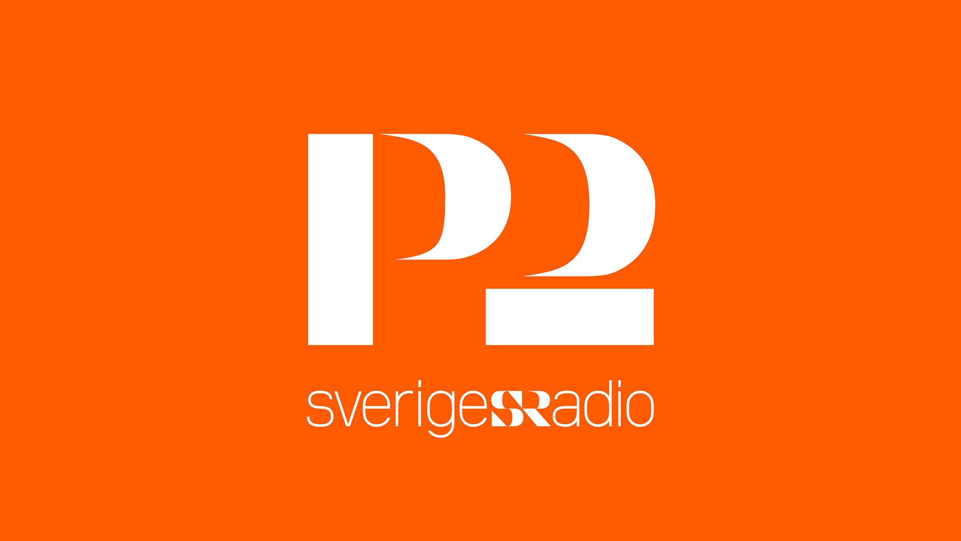 P2 Sveriges Radio - logotyp i kraftigt orange med vit text